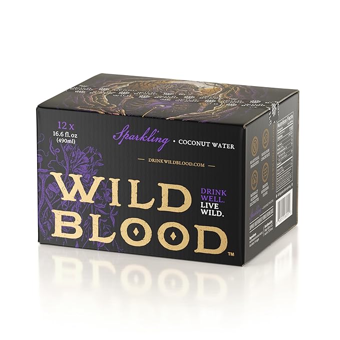 Wild Blood: Sparkling Coconut Water - Natural Electrolyte and Energy Drink | 16.6 fl oz (Pack of 12)