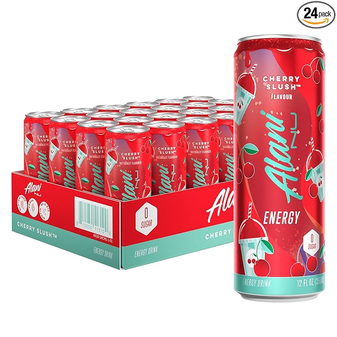 Alani Nu CHERRY SLUSH Sugar Free Low Calorie Energy Drinks | 200mg Caffeine | Antioxidants | Biotin B Vitamins | Zero Sugar | 15 Calories or Less | 12 Oz Cans | 24 Count