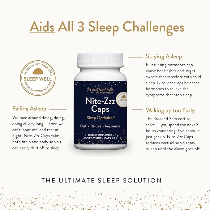 VIDAPURA Nite-Zzz Sleep Support by Dr. Anna Cabeca – Melatonin-Free Herbal Formula with Magnesium &amp L-Theanine – Supports Relaxation &amp Restful Sleep – 60 Capsules
