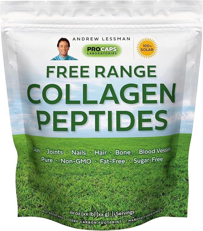 ANDREW LESSMAN Free Range Collagen Peptides Powder 120 Servings - Supports Smooth Soft Skin Comfortable Joints. Pure. Super Soluble. Unflavored. No Sugar. No Additives.