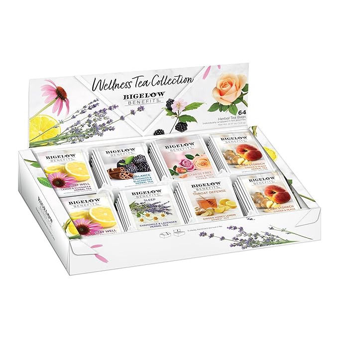 Bigelow Benefits Wellness Tea Collection Variety Gift Box Sampler 64 Tea Bags (Pack of 1