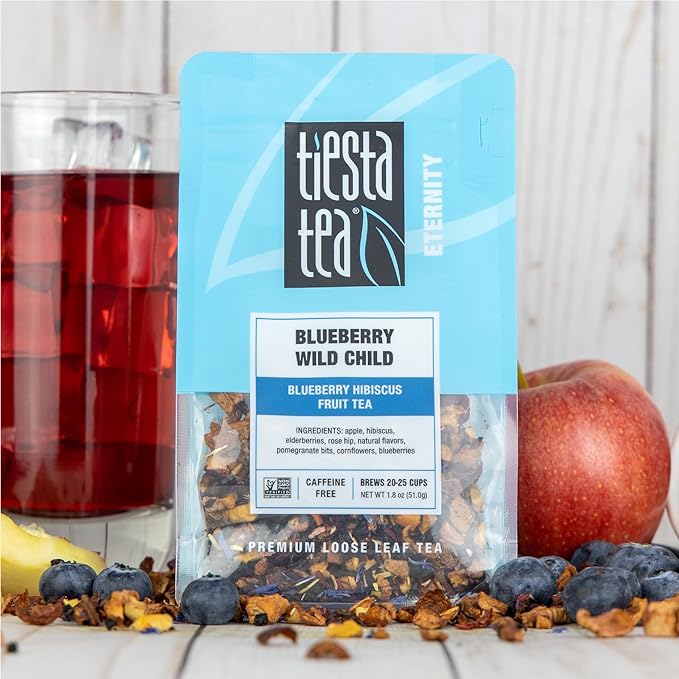 Tiesta Tea - Blueberry Wild Child Loose Leaf Blueberry Hibiscus Herbal Tea Premium Non-Caffeinated Blend Make Hot or Iced &amp Brews Up to 25 Cups 1.8oz Resealable Pouch Pack of 6