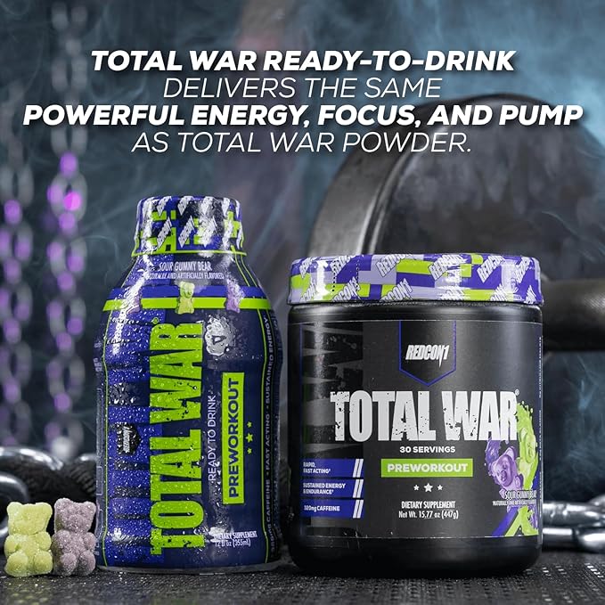 REDCON1 Total War Ready to Drink Preworkout Baja Bomb - 350mg of Fast Acting RTD Caffeine - Beta Alanine + Citrulline Malate for Increased Pump (12 Servings)