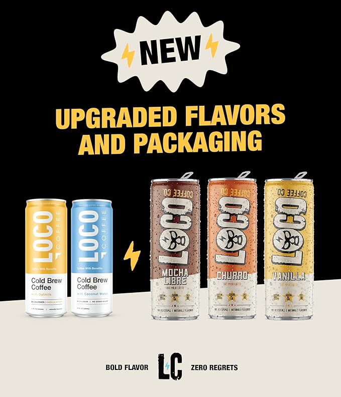 Loco Coffee Churro Latte 11 Ounce Can 12 Count | Zero Sugar 200mg Caffeine | Gluten Free and Dairy Free | Low Calorie Iced Coffee