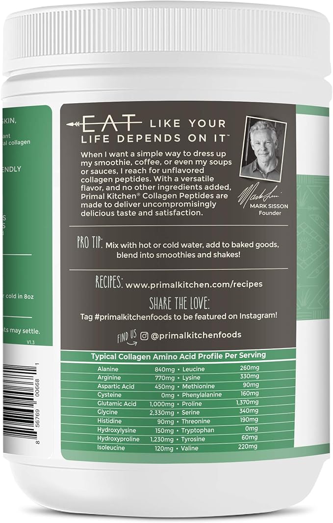 Primal Kitchen Collagen Peptides Unflavored Collagen Powder 1.2 Pounds &amp Amazing Grass Super Greens Booster: Greens Powder Smoothie Mix with Spirulina Moringa Wheat Grass