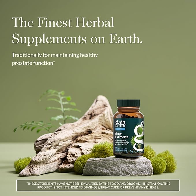 Gaia Herbs Saw Palmetto - Supports Healthy Prostate Function &amp Urinary Health - Saw Palmetto &amp Sunflower Seed Lecithin to Support Men's Health* - 60 Vegan Liquid Phyto-Caps (60 Servings)