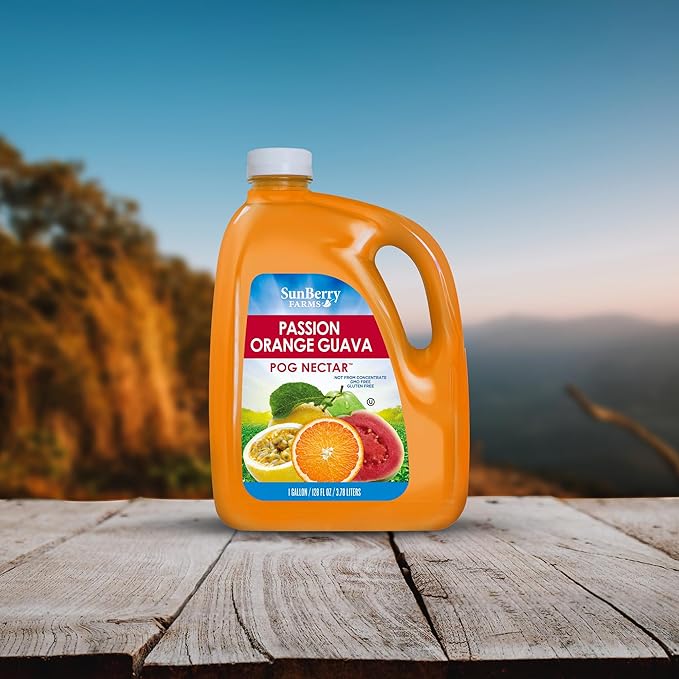 Sunberry Farms POG 128oz – Passion Orange Guava Tropical Juice Real Fruit Nectar No Artificial Flavors or Colors Family-Size 1 Gallon Bottle