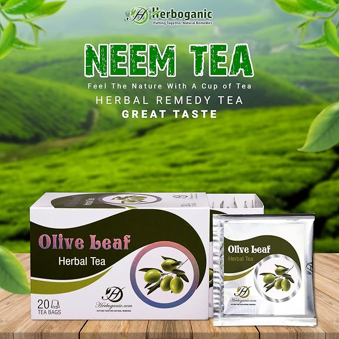 HERBOGANIC Olive Leaf Herbal Tea - Digestion Support and Immune Boost | Refreshing and Delicious Blend | Natural Ingredients | 120 Tea Bags