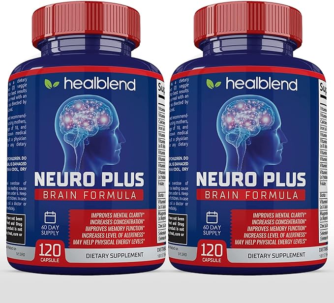 Neuro Plus Brain &amp Focus Formula - Nootropic Brain Booster Supplement Supports Brain Health Mental Clarity &amp Focus - Enhances Concentration &amp Mental Energy – 120 Capsules (2)