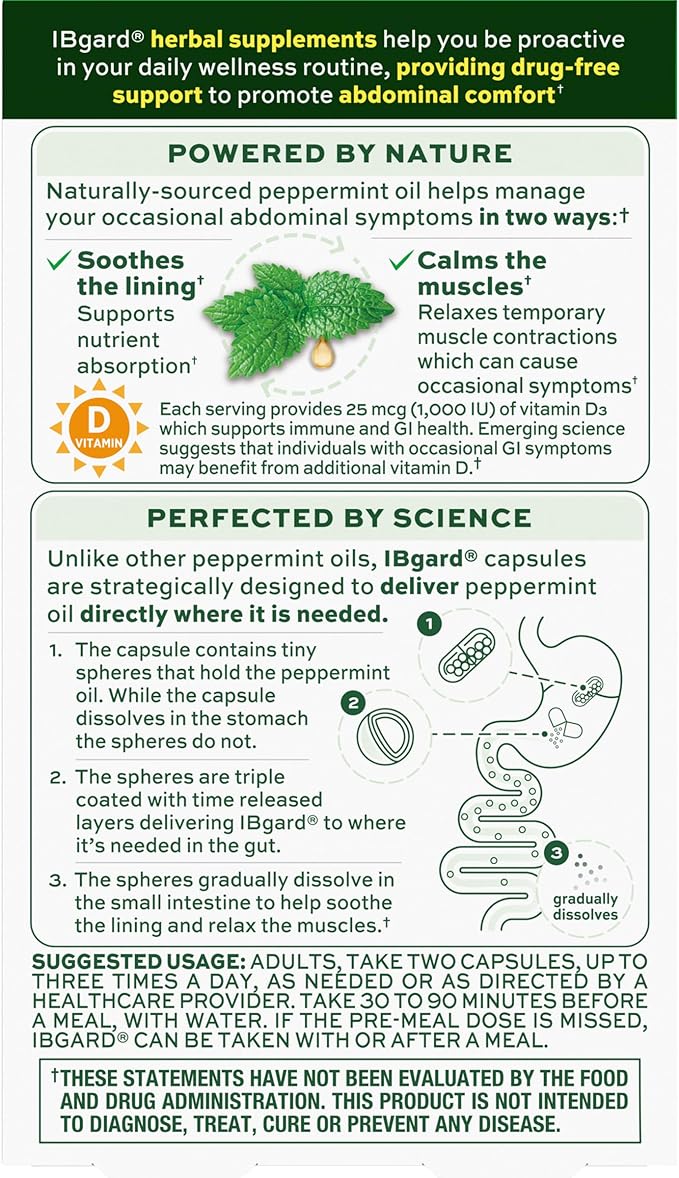 IBgard With Vitamin D Peppermint Oil Capsules Supports Immune and GI Health 48 Capsules (Amazon Exclusive)