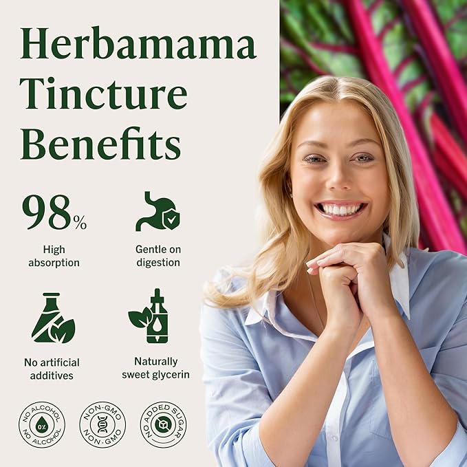 HERBAMAMA Beet Root Extract Drops - Vegan Tincture of Fresh Beets - Non-GMO Alcohol &amp Sugar-Free Supplements for Men &amp Women 84-Day Supply