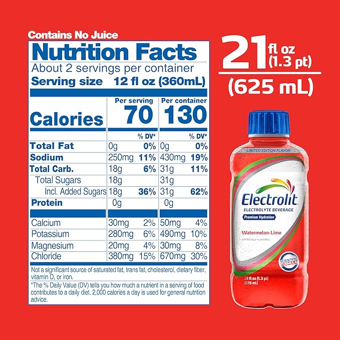 Electrolit Electrolyte Beverage Watermelon-Lime 21 Fl Oz bottle (Pack of 12)