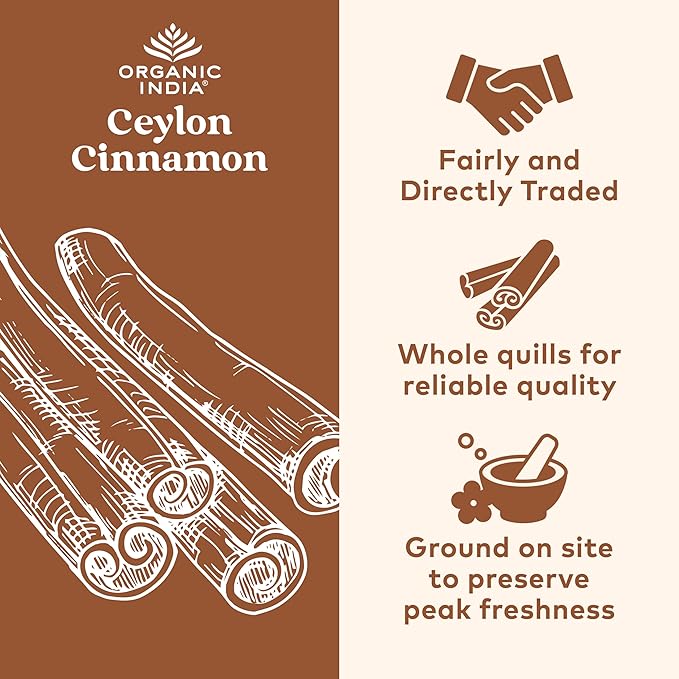 ORGANIC INDIA Ceylon Cinnamon Herbal Supplement - Vegan Gluten-Free Kosher USDA Certified Organic Non-GMO - 90 Capsules