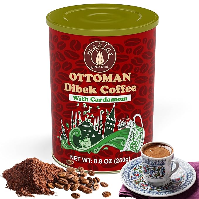 Mahlas Gourmet Ottoman Dibek Turkish Coffee With Cardamom - Premium Quality Freshly &amp Finely Ground 100% Arabica Coffee Beans