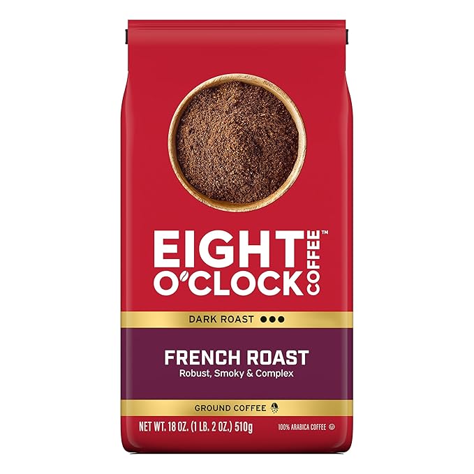 Eight O'Clock Coffee French Roast Dark Roast Ground Coffee Robust Smoky &amp Complex 100% Arabica 18 Ounce (Pack of 1)