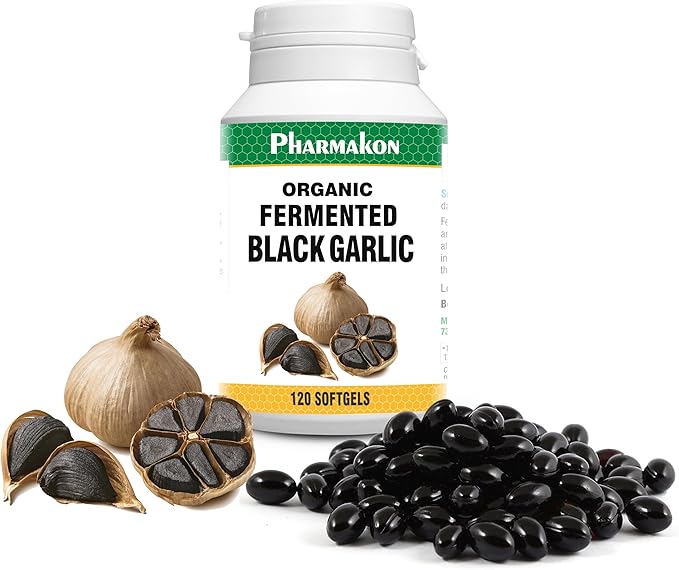 PHARMAKON Organic Aged Black Garlic Bioavailable Soft Capsules Wholesome Reduced Odor (120 Count)