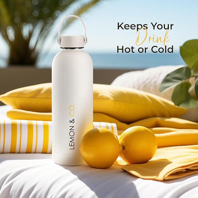 LEMON &amp CO. 12-Week Starter Kit Bundle – Liquid Collagen for Women + Insulated Bottle - 5000mg Marine Collagen Peptides for Skin Nails Hair &amp Gut Health | Organic Lemons Vitamin C No Prese