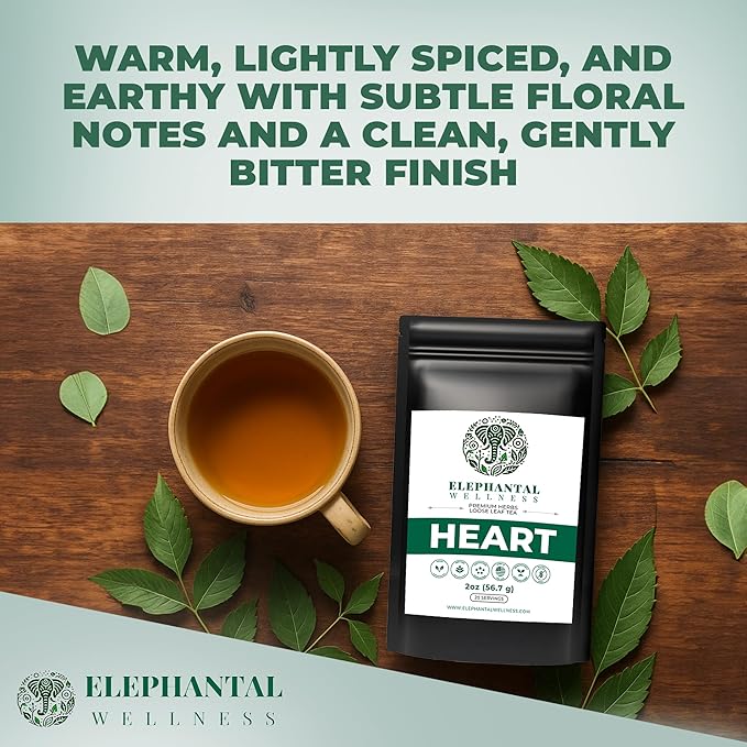 Elephantal Wellness Heart Herbal Tea – Herbal Loose Leaf Tea for Circulation &amp Cardiovascular Support with Hawthorn Cinnamon Ginger &amp Turmeric – Lightly Caffeinated Green Tea Blend 2oz 20