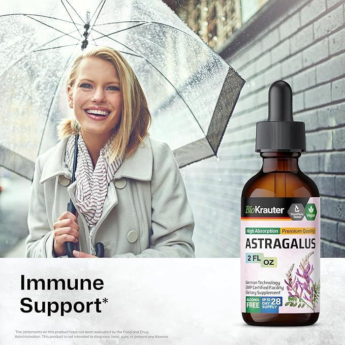 BIO KRAUTER® Astragalus for Immune Support - Vegan Astragalus Root Herbal Supplements 685 mg for Daily Wellness - Liquid Extract 2 Fl.Oz. 28 Days of Supply Alcohol &amp Sugar Free