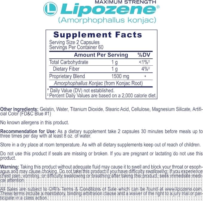 Lipozene MEGA Bottle - 120 Capsules Making it Our Largest Size Available - Appetite Suppressant
