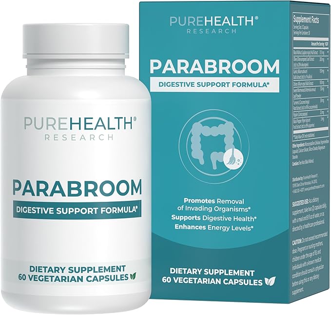 PUREHEALTH RESEARCH Parabroom - Gut Cleanse &amp Health Supplement - with Black Walnut Sweet Wormwood Powder Turmeric Extract Olive Leaf Garlic &amp Onion - Digestive Support for Women &amp Men