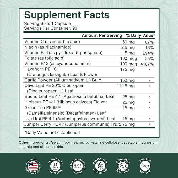 PurePremium Blood Pressure Supplements with Hawthorn Berry Hibiscus Garlic &amp Vitamin B12- Nitric Oxide Supplement for Normal Heart Health Circulation Health &amp Blood Pressure Support - 90ct