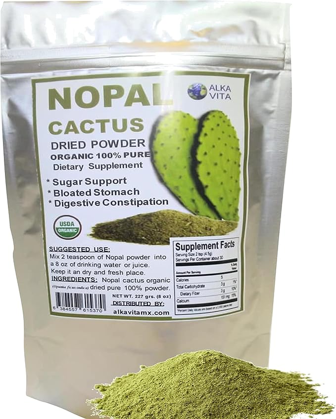 Nopal Cactus Organic 100% Pure Dried Powder Vegan Nutritional Food for Healthy Digestion 1/2 Lb. Bag