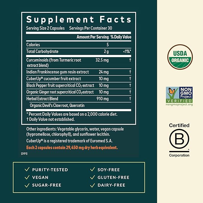 Gaia Herbs Turmeric Supreme Joint Health - Joint Support Supplement with Quercetin Black Pepper Boswellia Ginger Root Curcuminoids &amp More* - 60 Liquid Phyto-Caps (30 Servings)