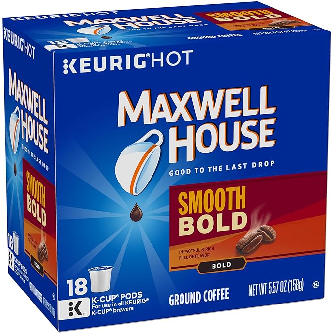 Maxwell House Smooth Bold Dark Roast K-Cup Coffee Pods (72 Pods 4 Packs of 18)