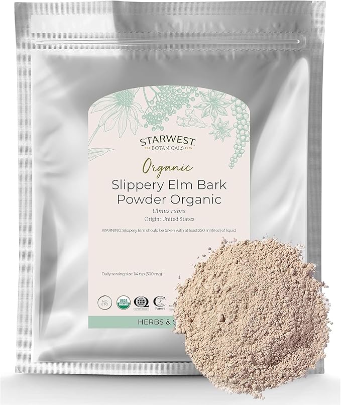 Starwest Botanicals Organic Slippery Elm Bark Powder - Traditional Herb for Tea &amp Recipes Enjoy with Milk &amp Sweetener Certified Kosher Non-GMO - Bulk 1 lb Bag