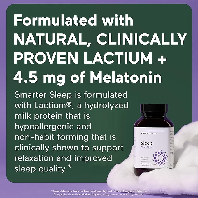 SMARTERNUTRITION Smarter Sleep Melatonin Dissolvable Tablets 4.5mg + Natural Clinically Proven Lactium® for Sleep &amp Stress Support - Mint Flavor Melatonin Tablets - Non-GMO-180 Count[90-Day Supply