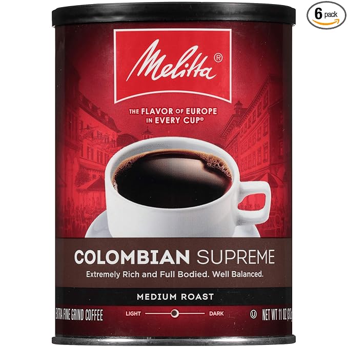 Melitta Colombian Supreme Coffee Medium Roast Extra Fine Grind 11 Ounce Can (Pack of 6)