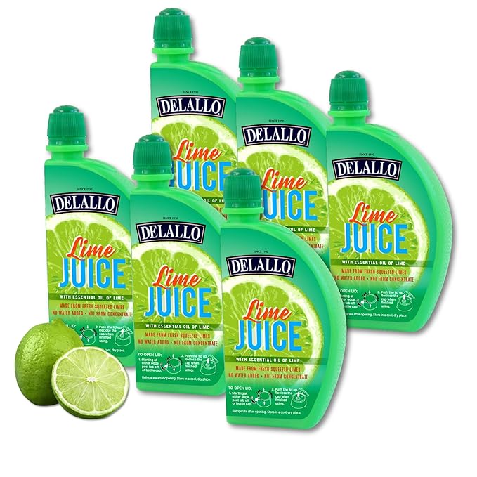 DeLallo Lime Juice Made with 100% Fresh Limes from Mexico and Brazil No Water Added Bottled in Italy Non-GMO Vegan 4.23 oz Squeeze Bottle (6 Pack)