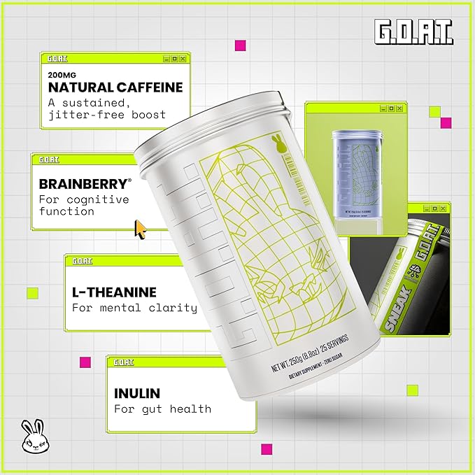 SNEAK Energy Drink Powder | G.O.A.T Cherry Apple with Brainberry | No Sugar. No Nasties. Just Natural Caffeine Focus-Boosting Nootropics | 25 Servings