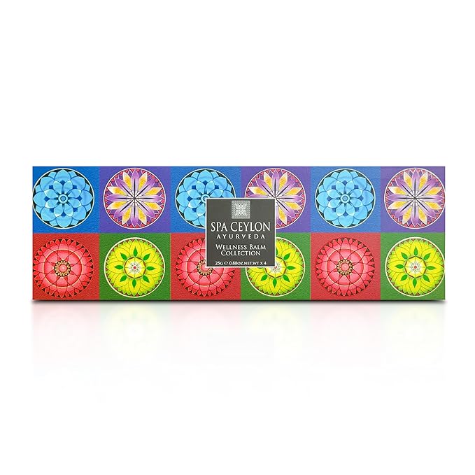 SPA CEYLON 4-Pack Natural Ayurveda Balm Set | De-Stress Sleep Comfort &amp Focus | Herbal Aromatherapy Balms with Essential Oils &amp Virgin Coconut | Ayurveda | Calm Relieve &amp Uplift