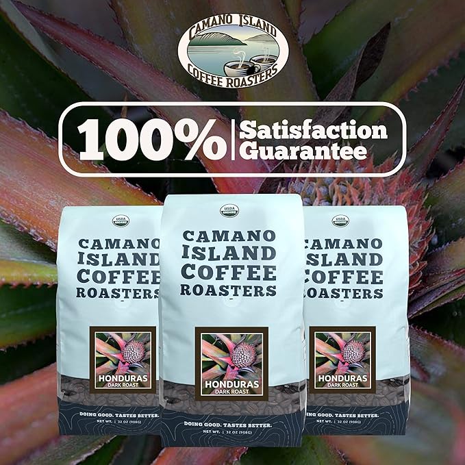 Camano Island Coffee Roasters Roasters Honduras Dark Roast Whole Bean 2lb Fresh Small Batch Roasted USDA Organic Fairly Traded Shade Grown Top 1% Arabica - Molasses Brown Sugar Cinnamon Flavor