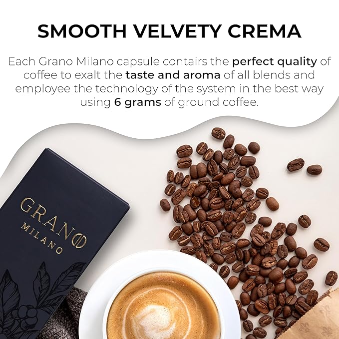 Grano Milano - 50 Espresso Pods Compatible with Nespresso Original line Medium Roast - Intensity 9/12 Coffee Capsules Made in Italy Espresso Coffee