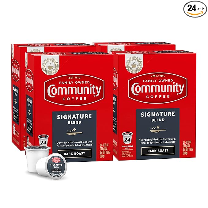 Community Coffee Signature Blend Coffee Pods Dark Roast Compatible with Keurig 2.0 K-Cup Brewers  24 Count (Pack of 4)