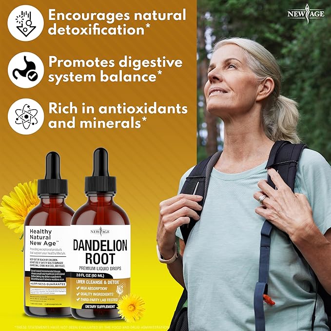NEW AGE Dandelion Root Extract Drops - Liver Cleanse Detox Support - Dandelion Tincture for Liver Support - Vegan Sugar &amp Alcohol-Free Liquid Supplement - 8 fl oz