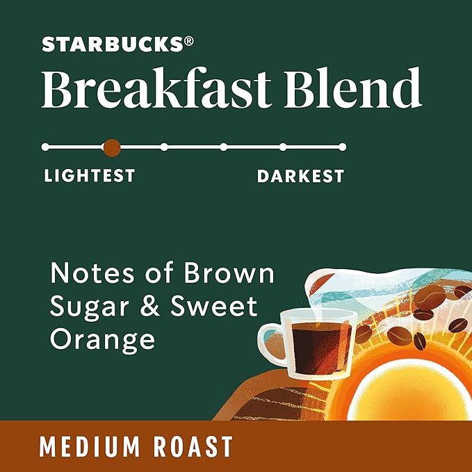 Starbucks Whole Bean Coffee Medium Roast Coffee Breakfast Blend 100% Arabica 1 bag (18 oz)