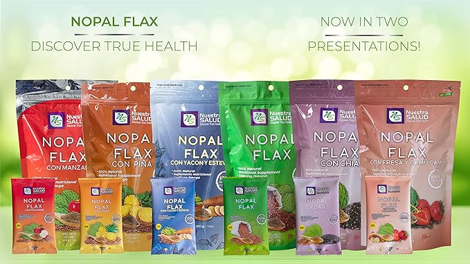 Nuestra Salud - Nopal Flax Linaza Plus Value Pack (3 bags) Colon Cleanse Fiber Flaxseed Original 454g