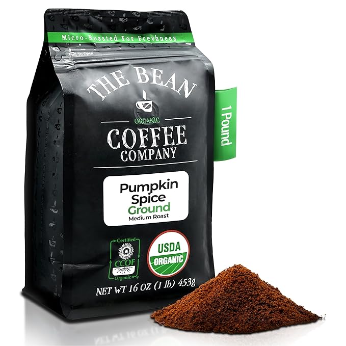 The Bean Organic Coffee Company Pumpkin Spice Medium Roast Ground Coffee 16-Ounce BagCafé molido tostado organico