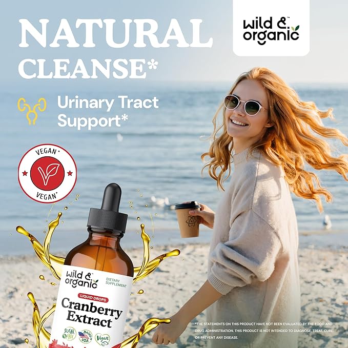 Wild &amp Organic Cranberry Concentrate Liquid Drops 12500 mg - Urinary Tract Support with Cranberry Supplement for Women &amp Men - 500 mg Extract per Serving - Vegan Sugar &amp Alcohol-Free - 4