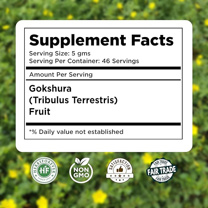 HerbsForever Gokshura(Tribulus Terrestris) Powder Fruit -for Vitality Urinary Health Muscle Mass- Wild Harvested Non GMO Vegan 2X Potency | Ultra Clean |NO Sand &amp Mud| Steam Sterilized| 8oz-1/2