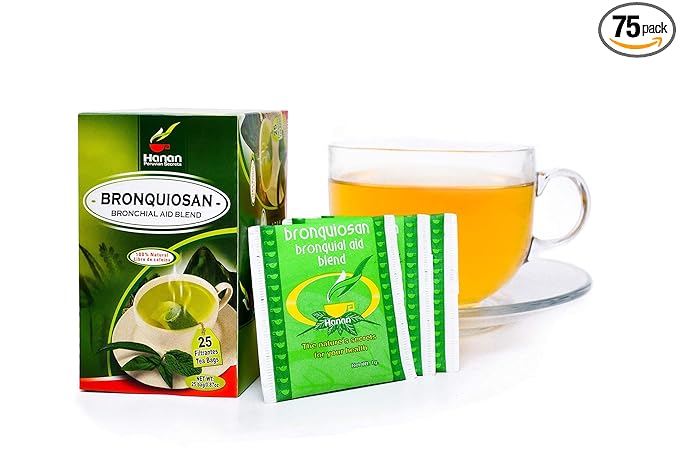Hanan Peruvian Secrets Bronquiosan Herbal Tea | 100% Natural Bronchial Aid Blend | 25 Tea Bags | Naturally Aids in Soothing the Throat and Alleviating Seasonal Respiratory Discomfort - 3 Pack