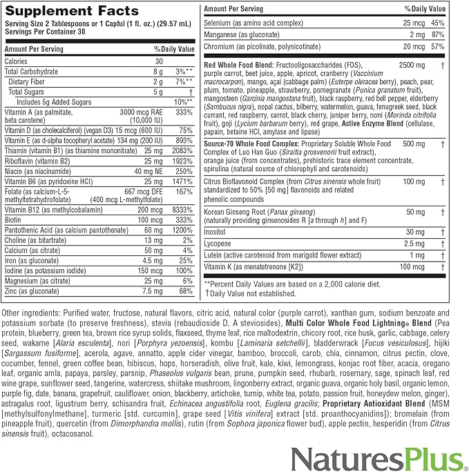NaturesPlus Source of Life RED Multivitamin Liquid - 30 oz Pack of 2 - Energy &amp Immune Support - with Exotic Red Fruits Lycopene &amp Lutein - Vegetarian &amp Gluten Free - 60 Total Servings