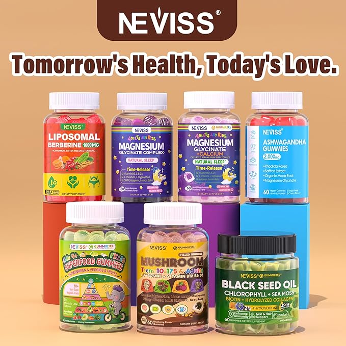 Neviss Kids 10+ Focus Brain Gummies w/Lion's Mane B6 Methyl B12 Mushroom Filled Gummy for Teen &amp Adults Memory &amp Energy Phosphatidylserine L-Tyrosine Choline Beetroot Ginkgo Biloba Su