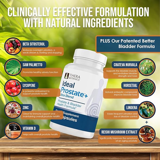 Advanced Men's Prostate Support by Ideal Prostate Plus Ultra with Reishi Mushroom Saw Palmetto Lycopene and More for Natural Relief