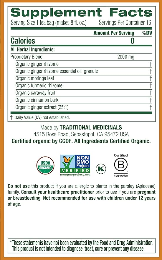 Traditional Medicinals Organic Ginger Aid Herbal Tea Promotes Healthy Digestion (Pack of 3) - 48 Tea Bags Total