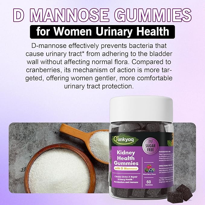 D mannose Gummies for Women Kidney Cleanse Detox &amp Repair Gummies – Urinary Health &amp Kidney Stone* Support Chewable D-mannose with Astragalus Dandelion Milk Thistle – Vegan Sugar-Free 60